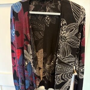 DESIGUAL open waterfall cardigan sz XS (S) black with multicolour floral pattern